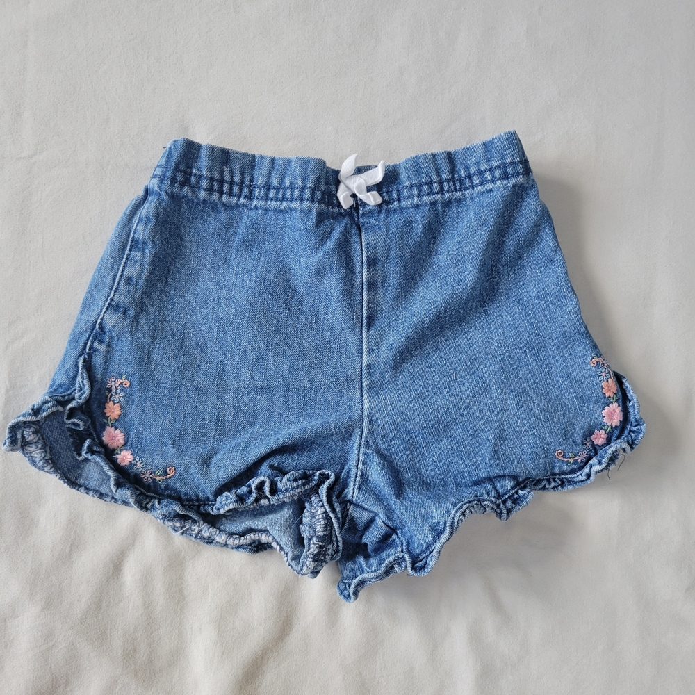 Vintage KRU Little Denim Embroidered Kids Shorts Size 24Months